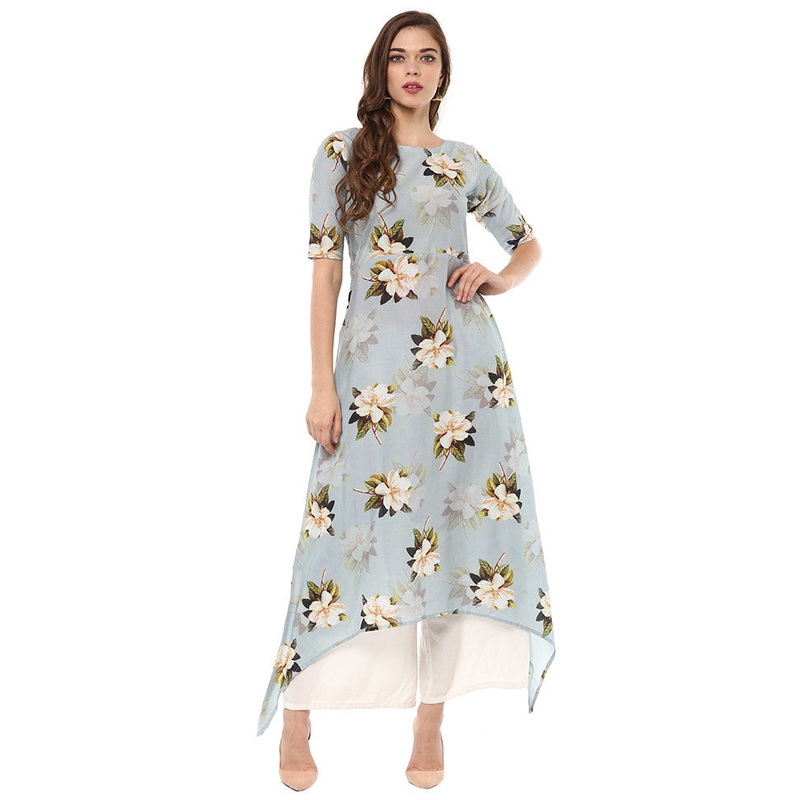 Blue Readymade Printed Kurti - JD986585181