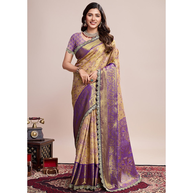 Brown Spun Silk Saree With Blouse Piece - JD986585094