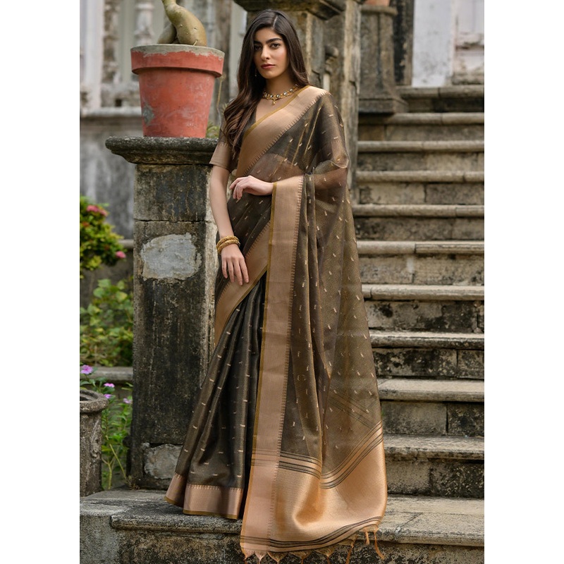 Coffee Spun Silk Saree With Blouse Piece - JD986585092