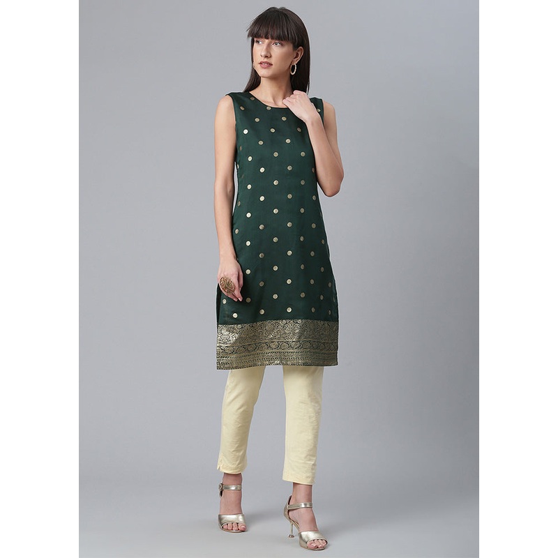 Dark Green Readymade Printed Kurti - JD986585161