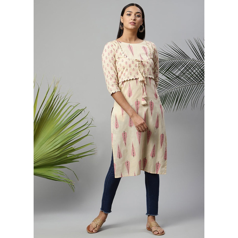 Grey Readymade Printed Kurti - JD986585193