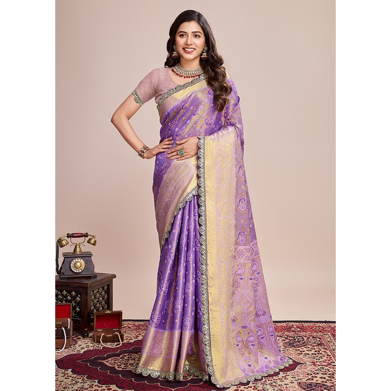 Lavender Spun Silk Saree With Blouse Piece - JD986585086