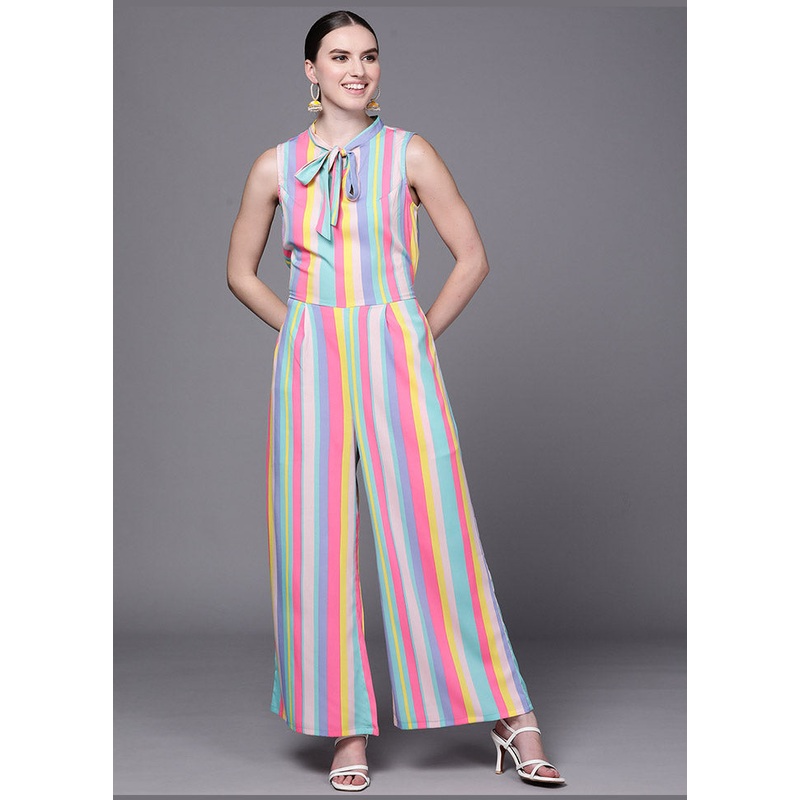 Multicolor Crepe Silk Printed Jumpsuit - JD986585207