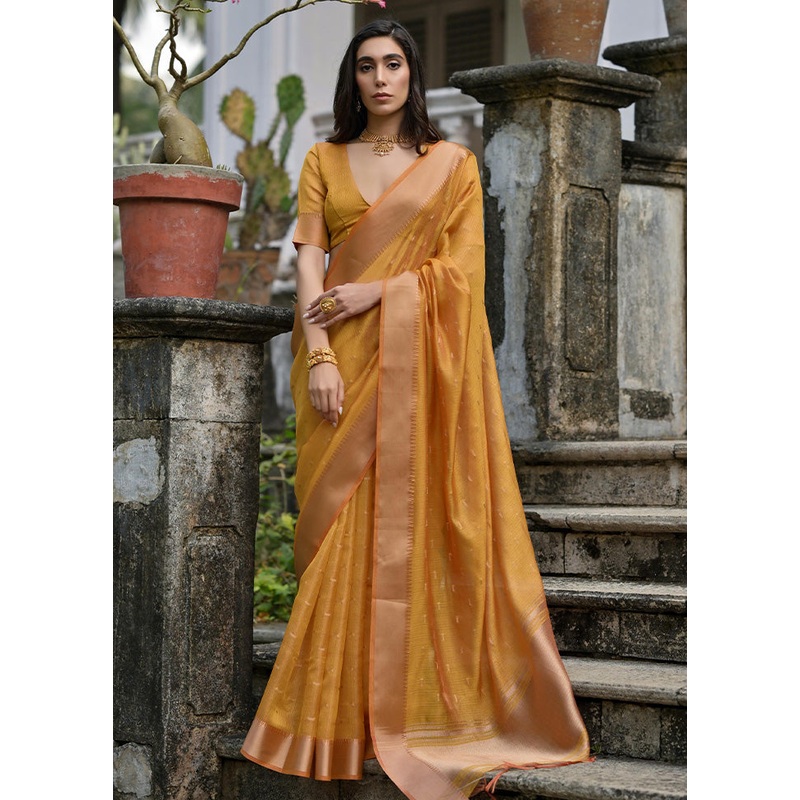 Mustard Spun Silk Saree With Blouse Piece - JD986585084