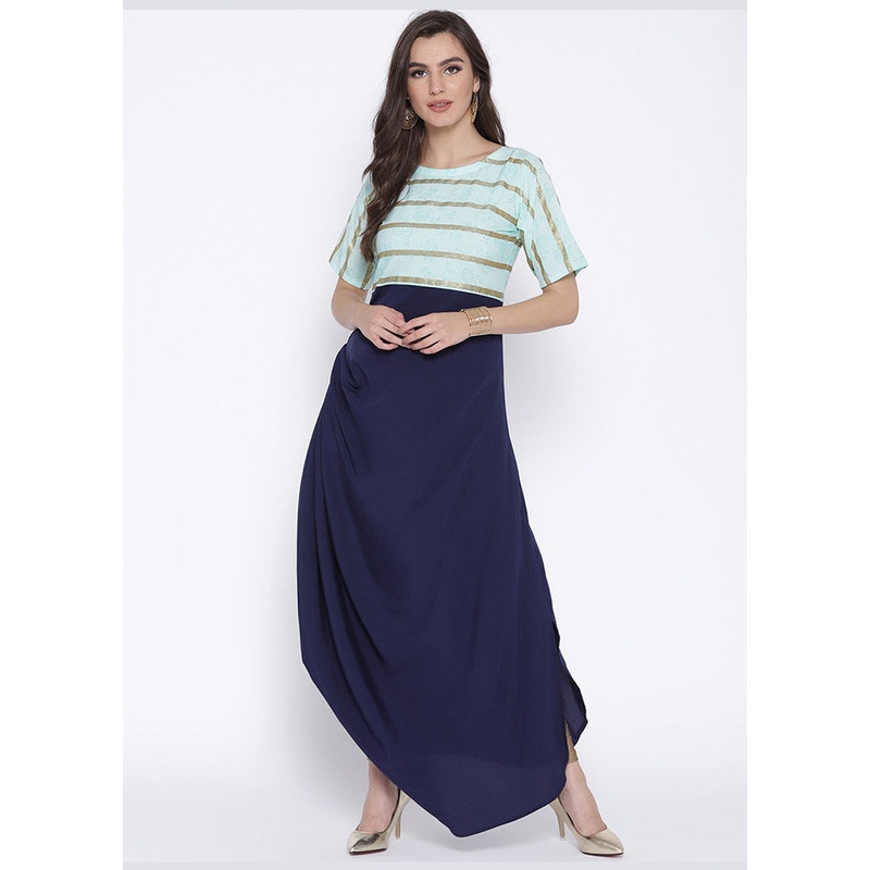 Navy Blue Readymade Printed Kurti - JD986585183