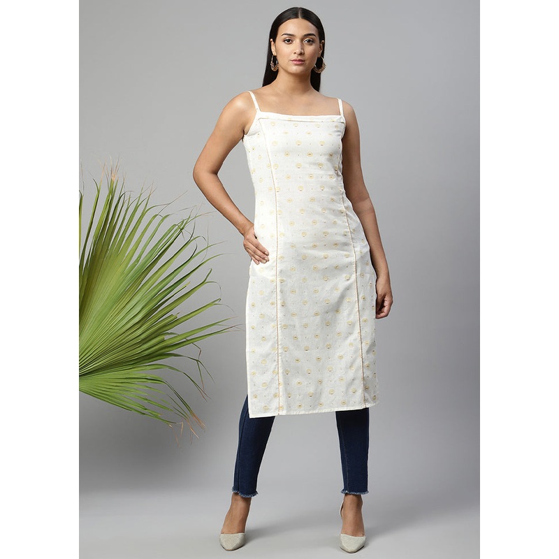 Off White Readymade Printed Kurti - JD986585198