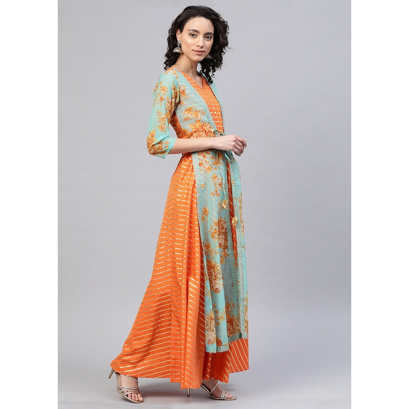 Orange Gold Glitter Crepe Kurti - JD986585175