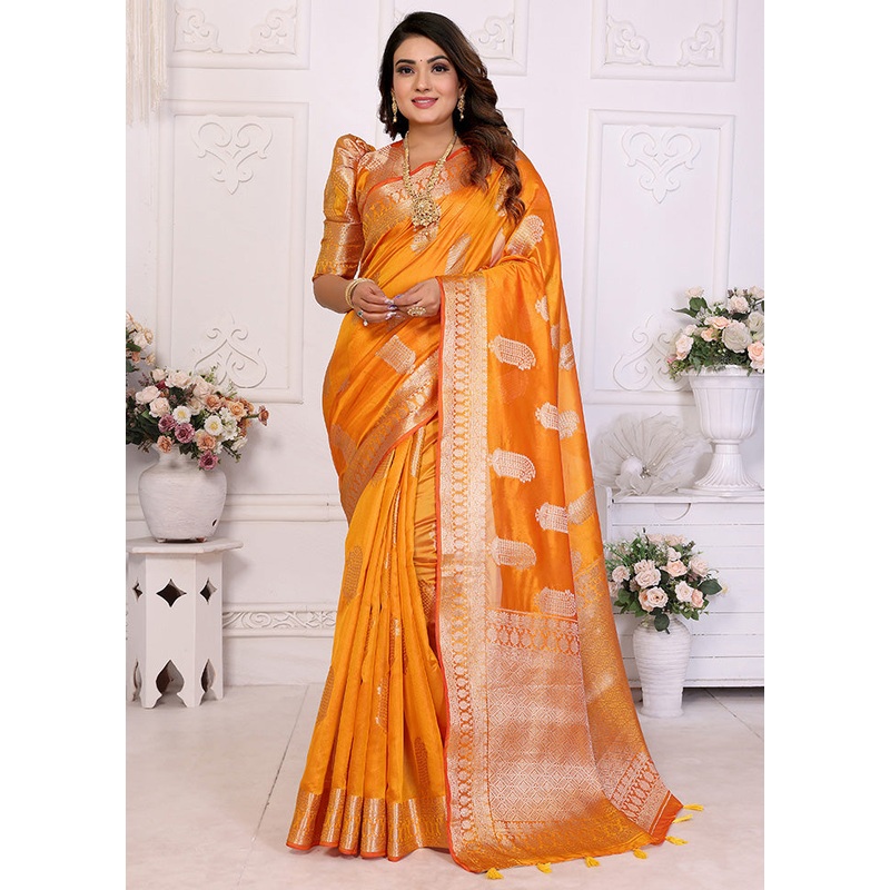 Orange Organza Saree With Blouse Piece - JD986585078
