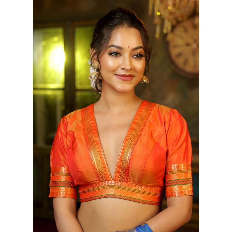 Orange Silk Designer Blouse - JD986585132