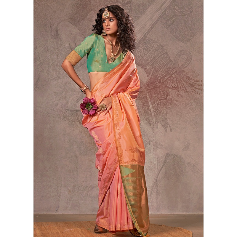 Orange Spun Silk Saree With Blouse Piece - JD986585037