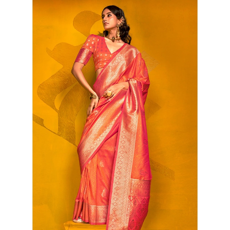 Orange Spun Silk Saree With Blouse Piece - JD986585038