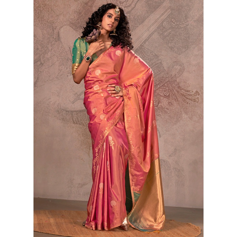 Peach Spun Silk Saree With Blouse Piece - JD986585036