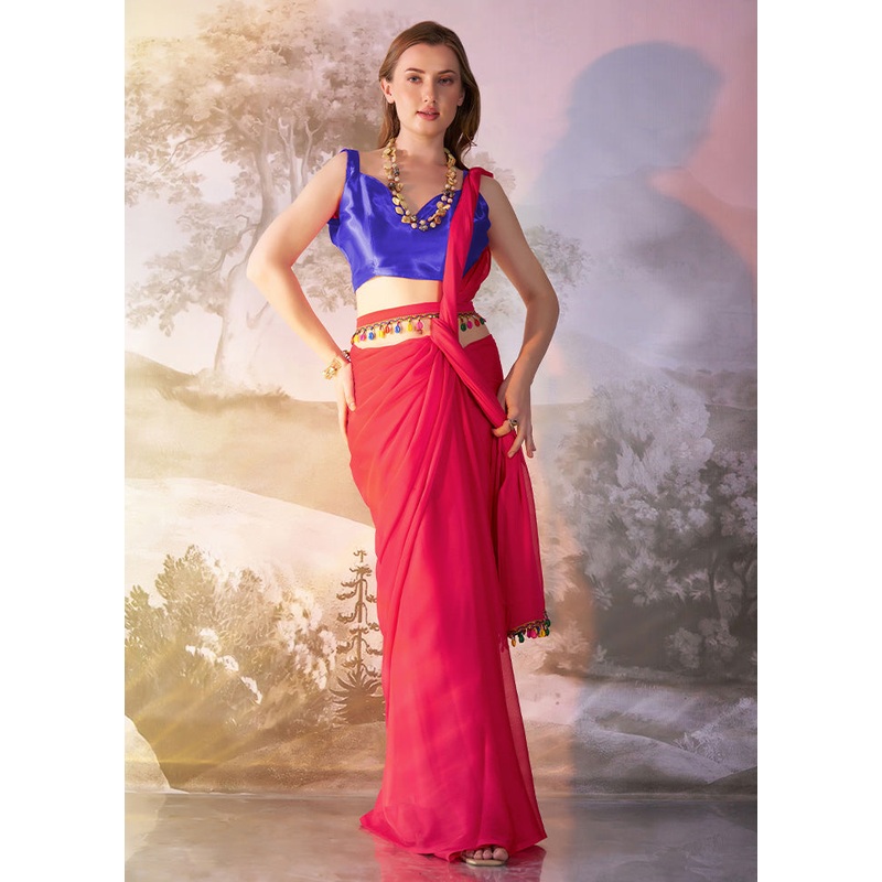 Pink Chiffon Silk Saree With Blouse Piece - JD986585075