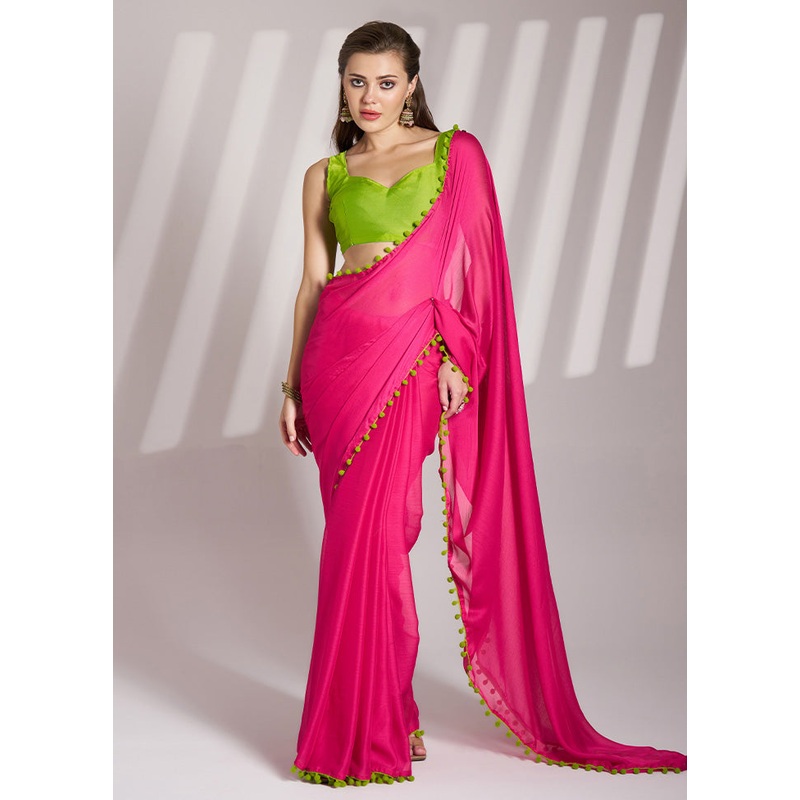 Pink Chiffon Silk Saree With Blouse Piece - JD986585076