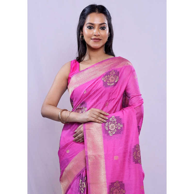 Pink Dupion Silk Saree With Blouse Piece - JD986585156