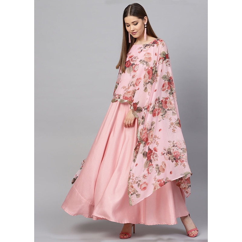 Pink Printed Poly Silk Kurti - JD986585179