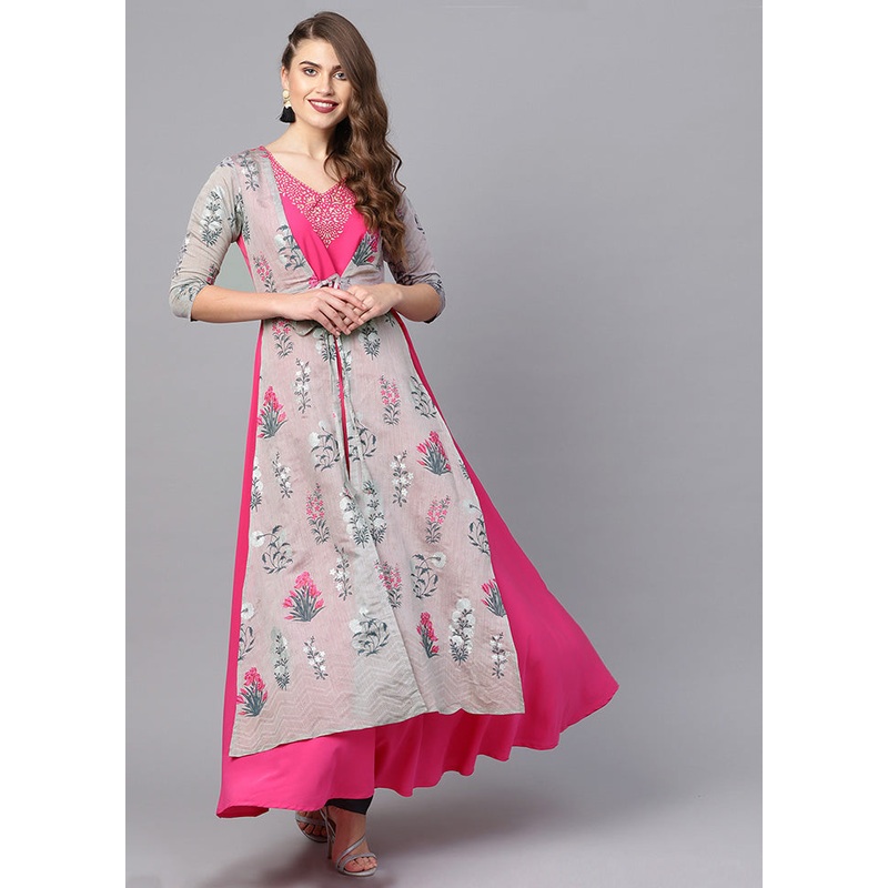 Pink Readymade Printed Kurti - JD986585170