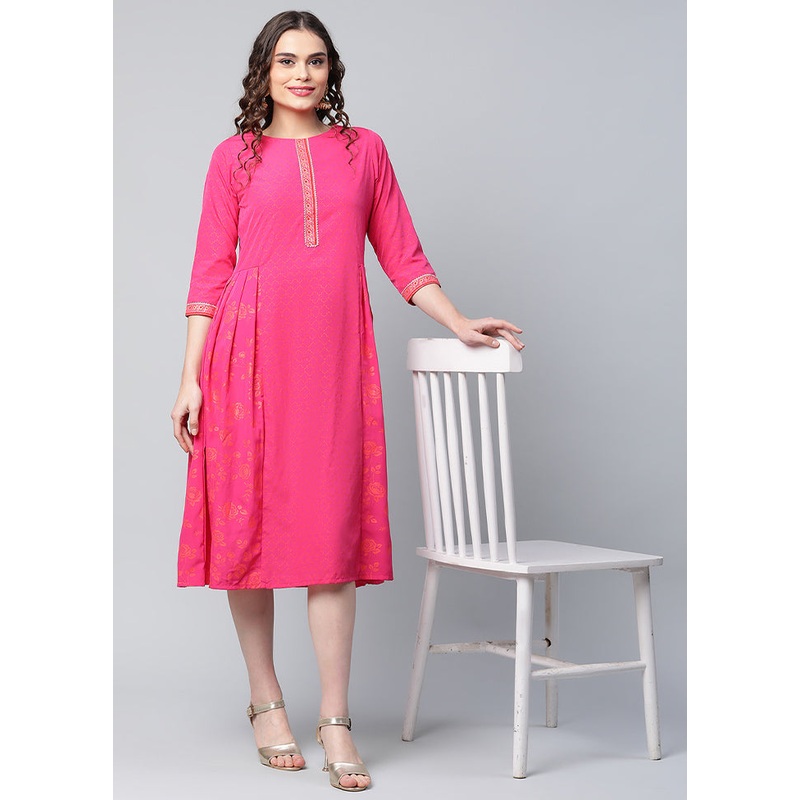 Pink Readymade Printed Kurti - JD986585190