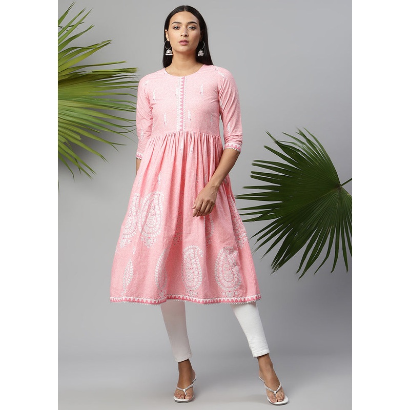 Pink Readymade Printed Kurti - JD986585194