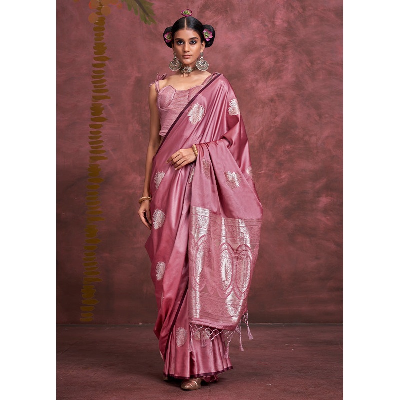 Pink Spun Silk Saree With Blouse Piece - JD986585034