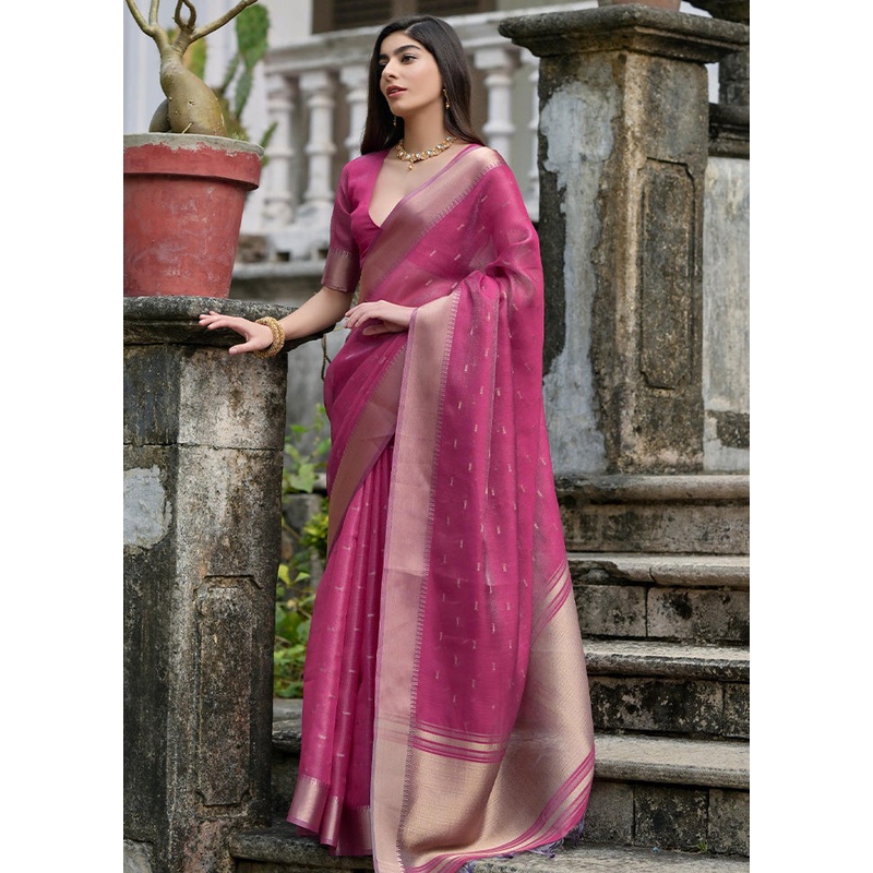 Pink Spun Silk Saree With Blouse Piece - JD986585071