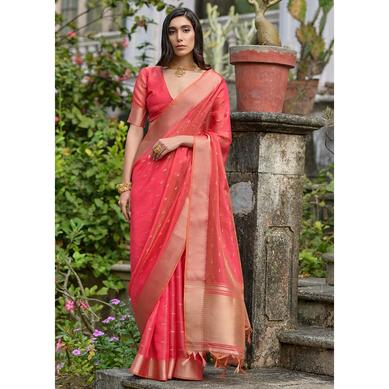 Pink Spun Silk Saree With Blouse Piece - JD986585072