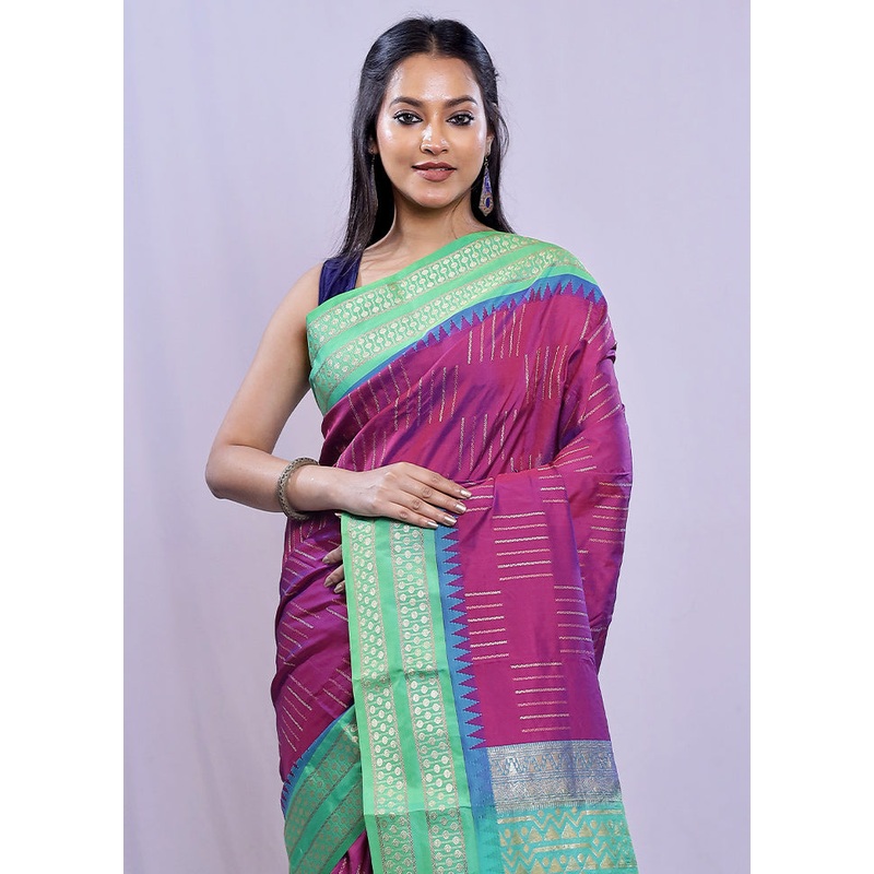 Purple Kanjivaram Silk Saree With Blouse Piece - JD986585155