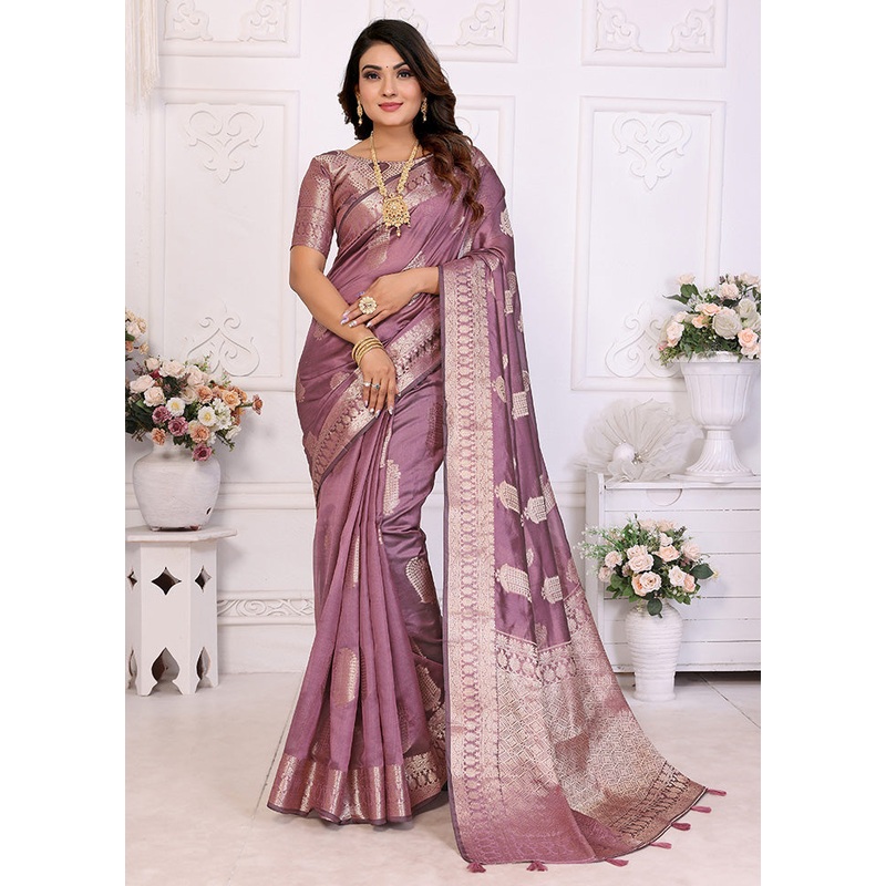 Purple Organza Saree With Blouse Piece - JD986585070