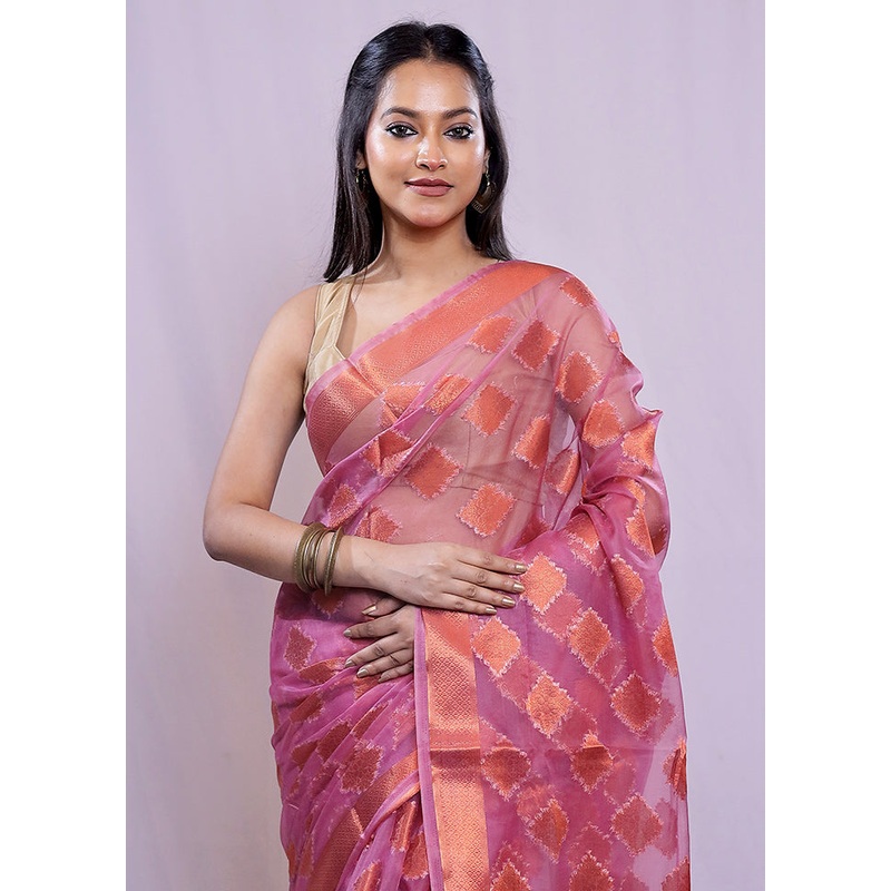 Purple Organza Saree With Blouse Piece - JD986585154