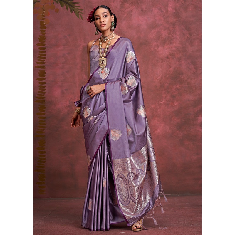 Purple Spun Silk Saree With Blouse Piece - JD986585032