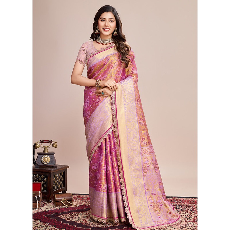Purple Spun Silk Saree With Blouse Piece - JD986585069