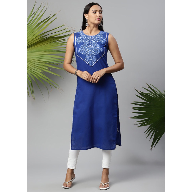 Royal Blue Readymade Printed Kurti - JD986585195
