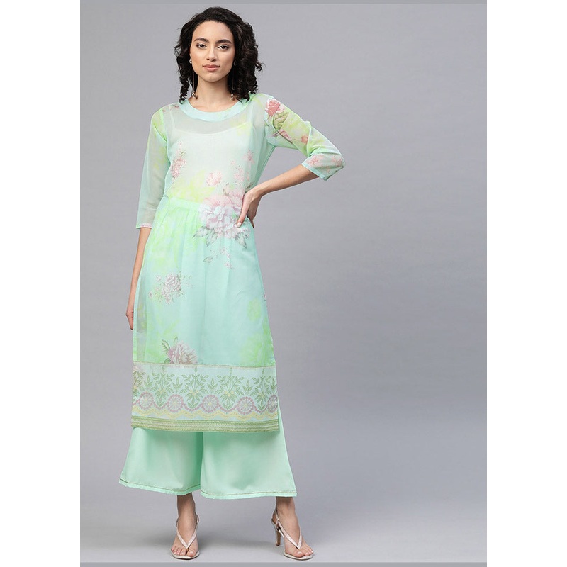 Sea Green Readymade Printed Kurti - JD986585187