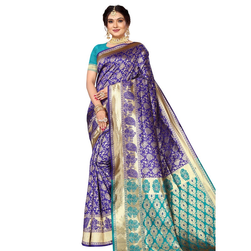 Violet Spun Silk Saree With Blouse Piece - JD986585097