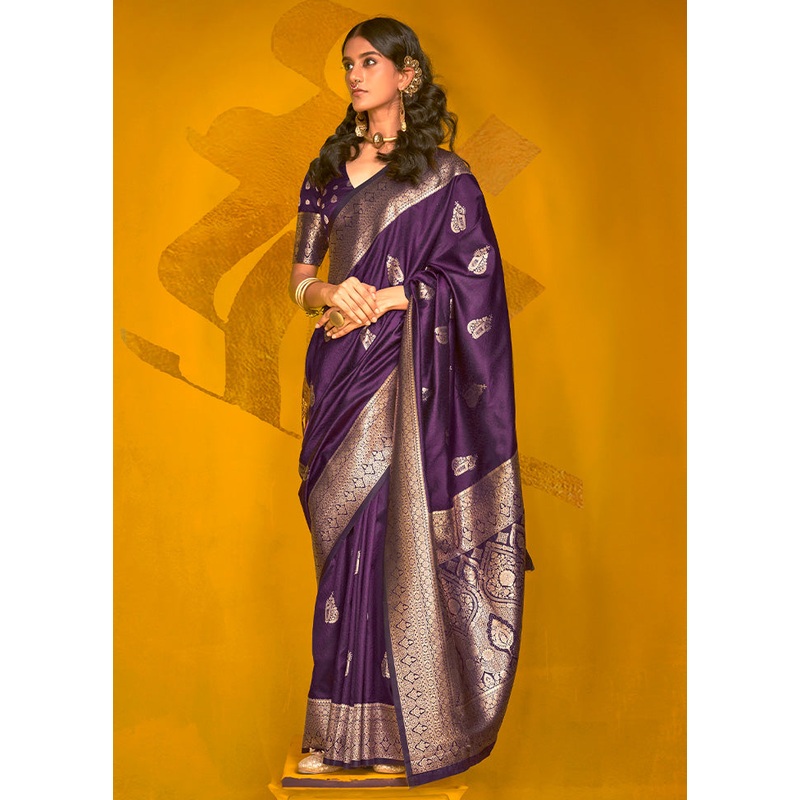 Wine Spun Silk Saree With Blouse Piece - JD986585028
