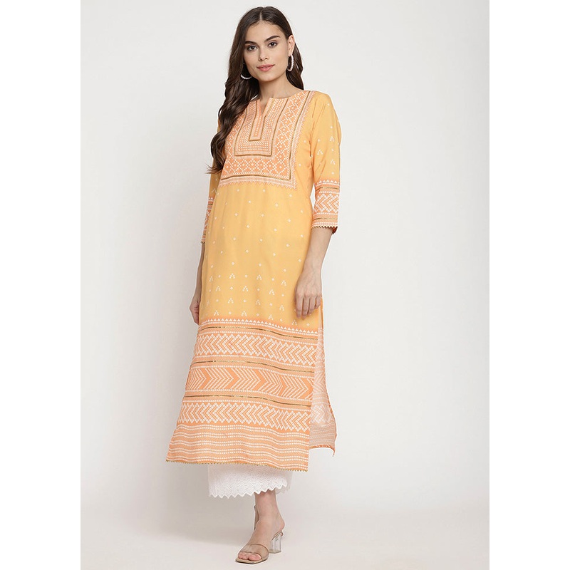 Yellow Readymade Printed Kurti - JD986585162