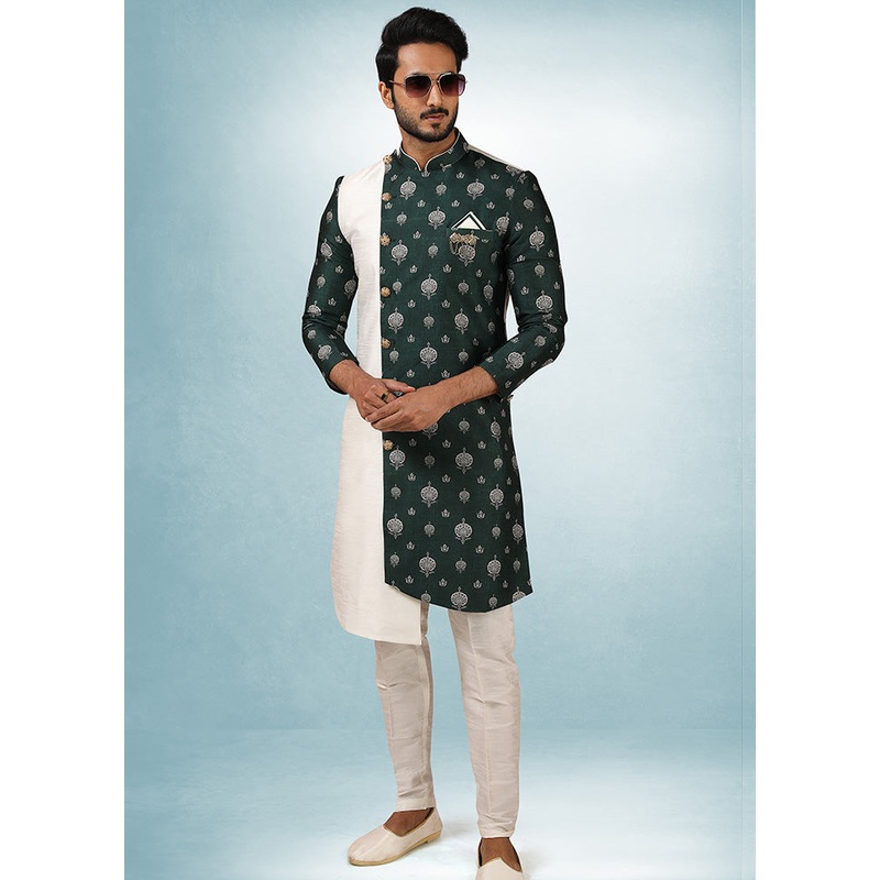 2 Pc Cream Dupion Silk Kurta Pajama Set - JD986584891