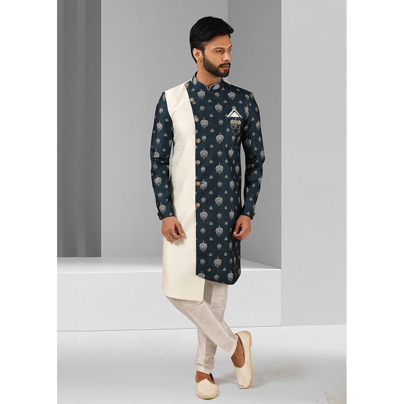 2 Pc Cream Dupion Silk Kurta Pajama Set - JD986584892