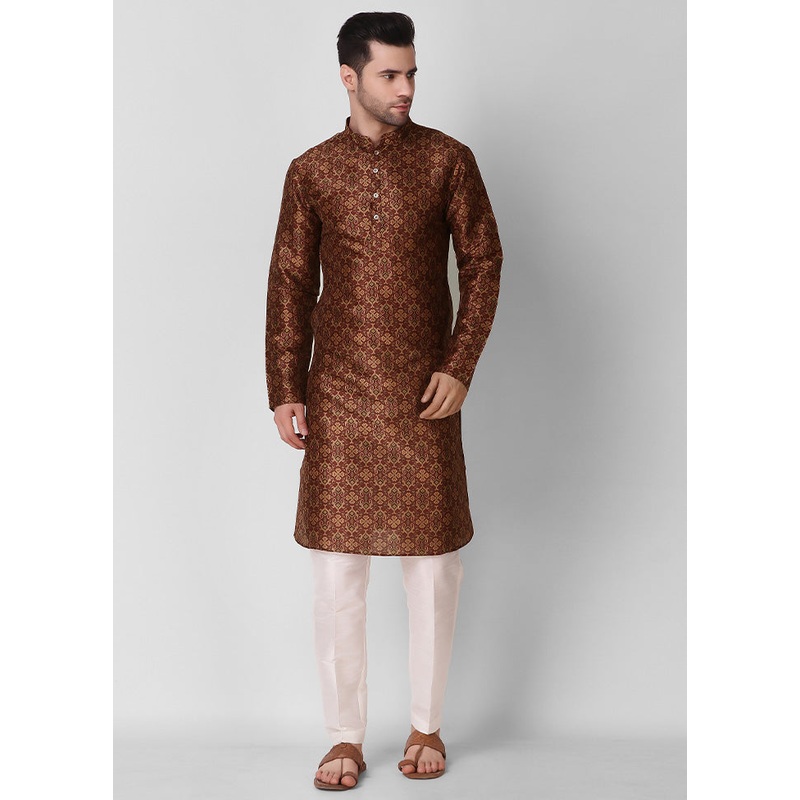 2 Pc Maroon Dupion Silk Kurta Pajama Set - JD986584833