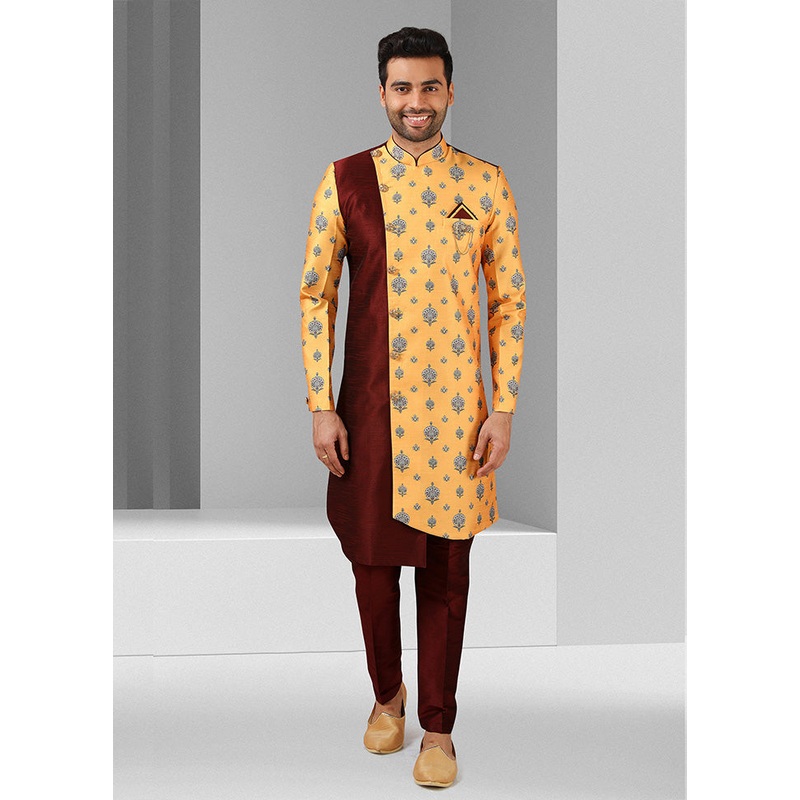 2 Pc Maroon Dupion Silk Kurta Pajama Set - JD986584890