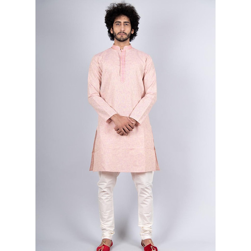 2 Pc Pink Cotton Kurta Pajama Set - JD986584825