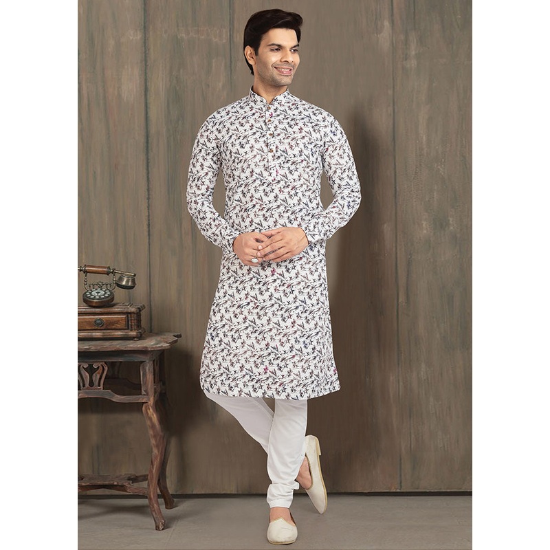 2 Pc White Cotton Kurta Pajama Set - JD986584899