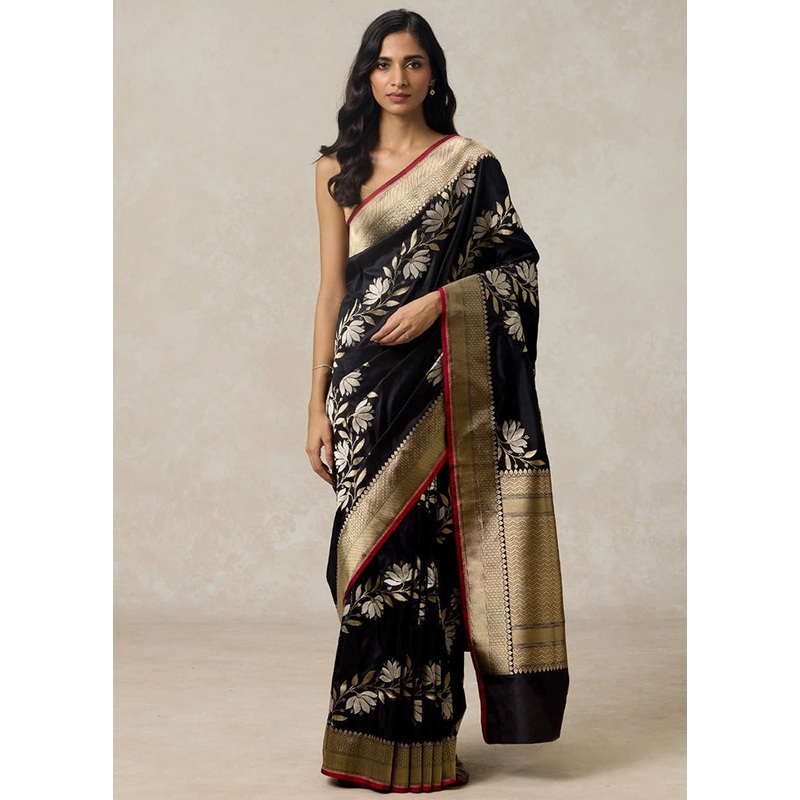 Black Banarasi Silk Saree With Blouse Piece - JD986584995