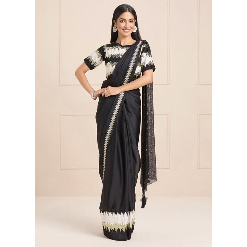Black Georgette Saree With Blouse Piece - JD986584993
