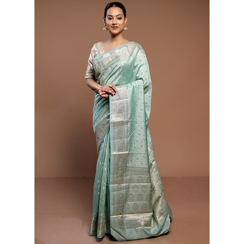 Green Dupion Silk Saree With Blouse Piece - JD986585012