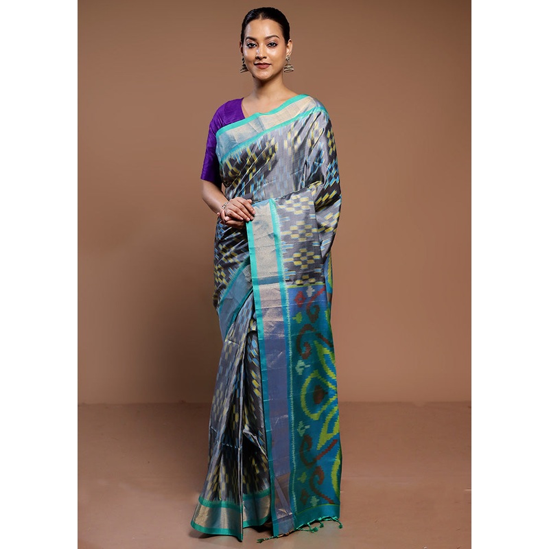 Grey Handloom Kanchipuram Pure Silk Saree With Blouse Piece - JD986585011