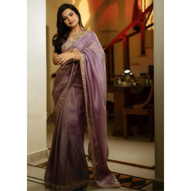 Lavender Spun Silk Saree With Blouse Piece - JD986584975