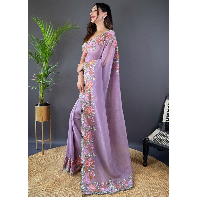 Lavender Spun Silk Saree With Blouse Piece - JD986584976
