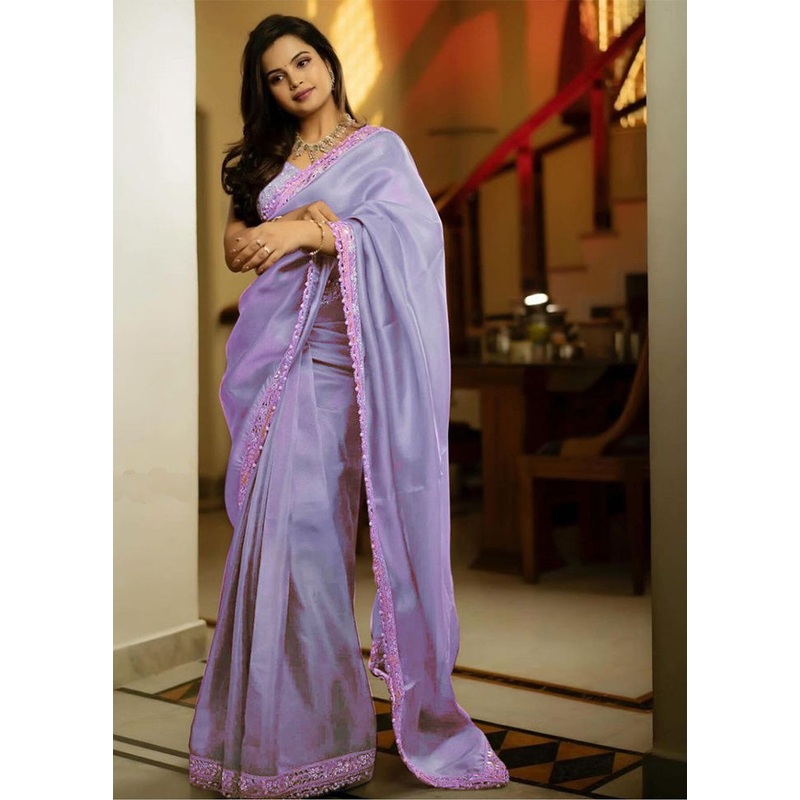 Light Blue Spun Silk Saree With Blouse Piece - JD986584974