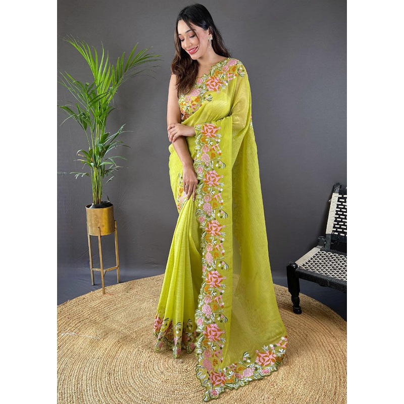 Mehendi Spun Silk Saree With Blouse Piece - JD986584968